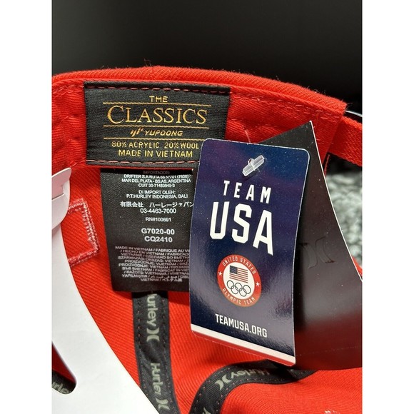 Hurley Hat Cap Strapback Mens Red Adjustable Team USA‎ Olympics Crest - Picture 7 of 9